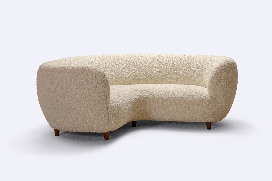 sofa curved danish wool design banana white 1940 1950 seat