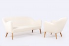 danish sofa armchair set lounge wool oak scandinavian 1950